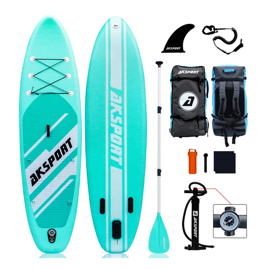 2026 NewAKSPORT 10'6" Inflatable All Around Stand up Paddle Board Kit, Mint Green