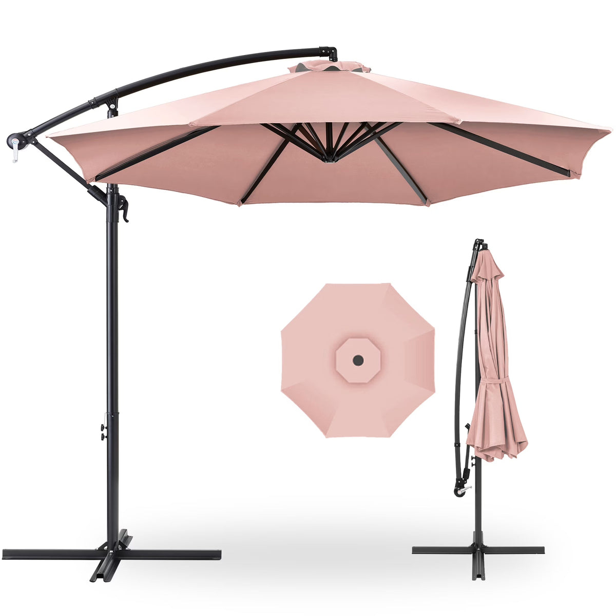 2026 NewBest Choice Products 10ft Offset Hanging Outdoor Market Patio Umbrella w/ Easy Tilt Adjustment - Tan