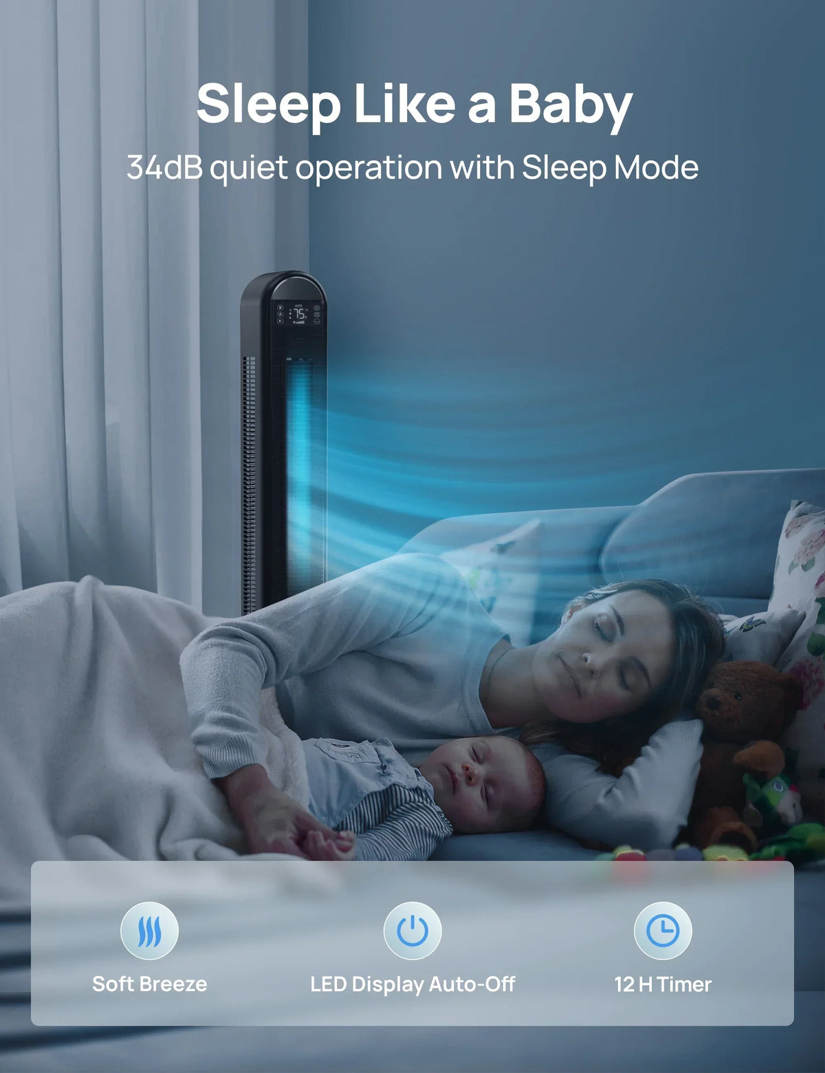 2026 NewDreo Tower Fan for Home, 42" Standing Fan with Remote, 90" Oscillating Fan for Indoors, 34dB Quiet Bedroom Fans, 6 Speeds, 4 Modes, 12H Timer, Bladeless Fan with LED Display, 26 ft/s High Velocity