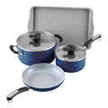 2026 NewFarberware Bon Voyage Ceramic Nonstick Pots and Pans Set with Baking Sheet/Cookie Pan and Home Kitchen Tools, 8 Piece Non Stick Cookware Set - Blue