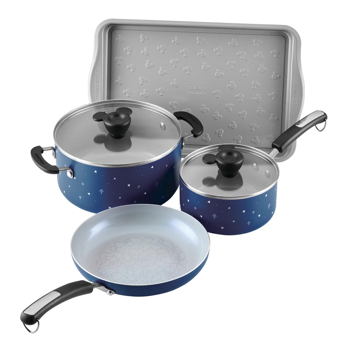 2026 NewFarberware Bon Voyage Ceramic Nonstick Pots and Pans Set with Baking Sheet/Cookie Pan and Home Kitchen Tools, 8 Piece Non Stick Cookware Set - Blue