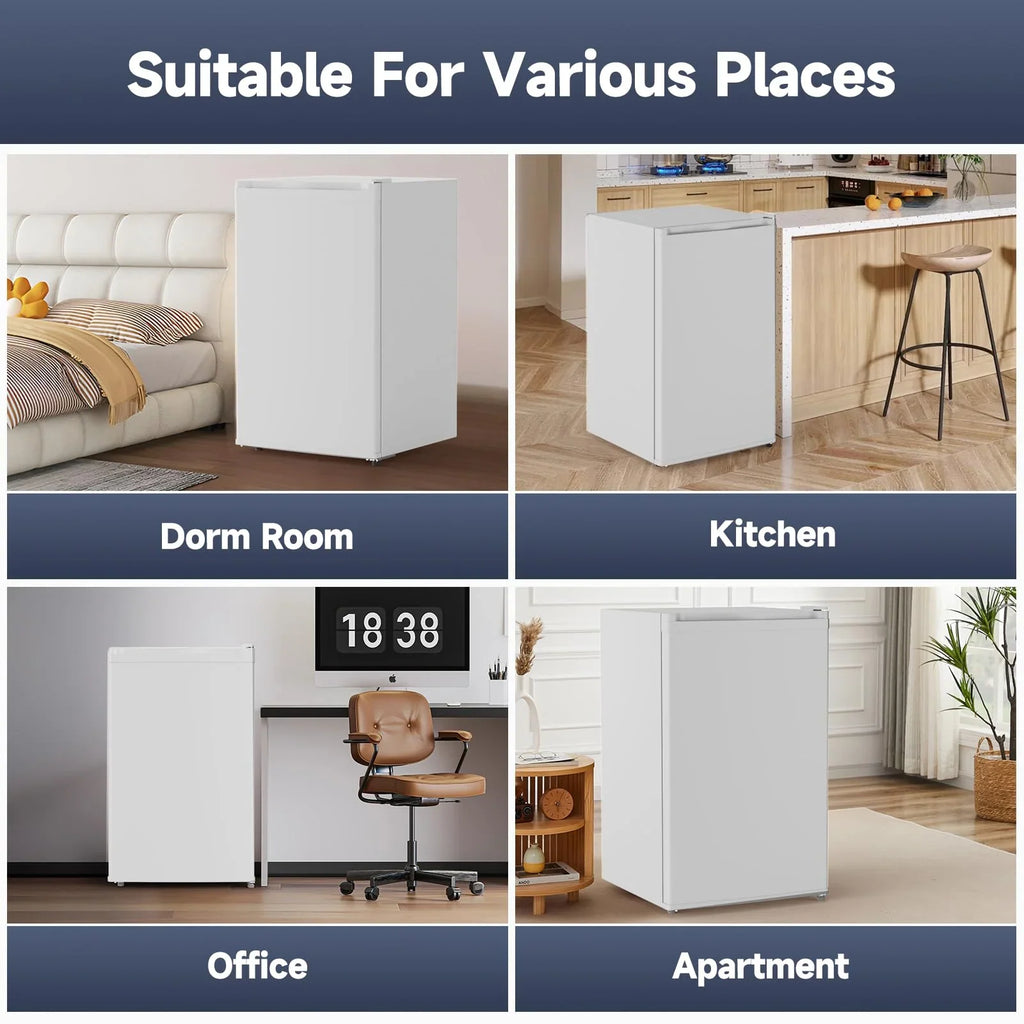 2026 NewSoonbuy Compact Mini Fridge with Freezer, 4.3 Cu.Ft Single Door Refrigerator with Adjustable Temperature, Removable Shelves & Crisper Drawer, Energy Efficient Small Fridge for Bedroom, Office, Dorm, R