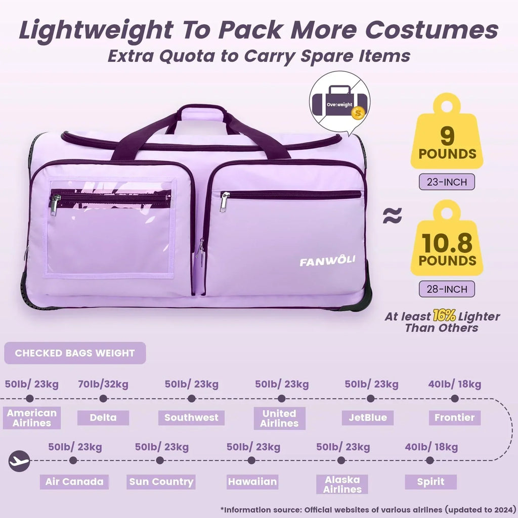 2026 NewFegat Dance Bag with Garment Rack - 28"Collapsible Rolling Competition Dance Duffle Bag Lightweight Costume Wheeled Suitcase for Dancers Shows Livestreamer Athletes