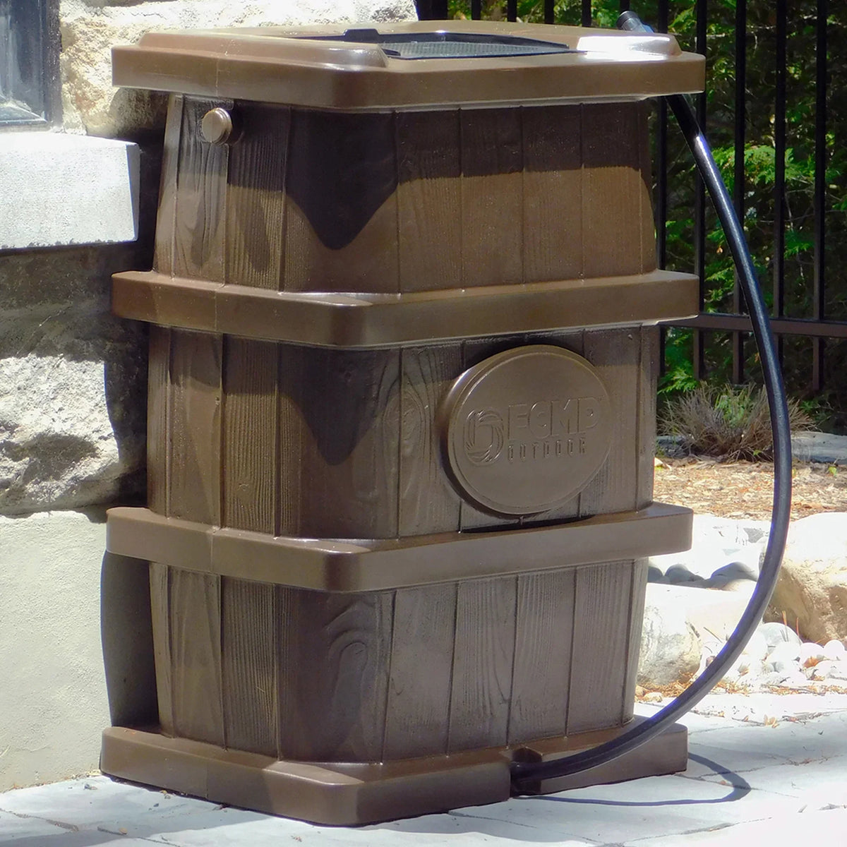 2026 NewFCMP Outdoor WG4000-GRY Home Outdoor Wood Grain Rain Water Catcher Barrel