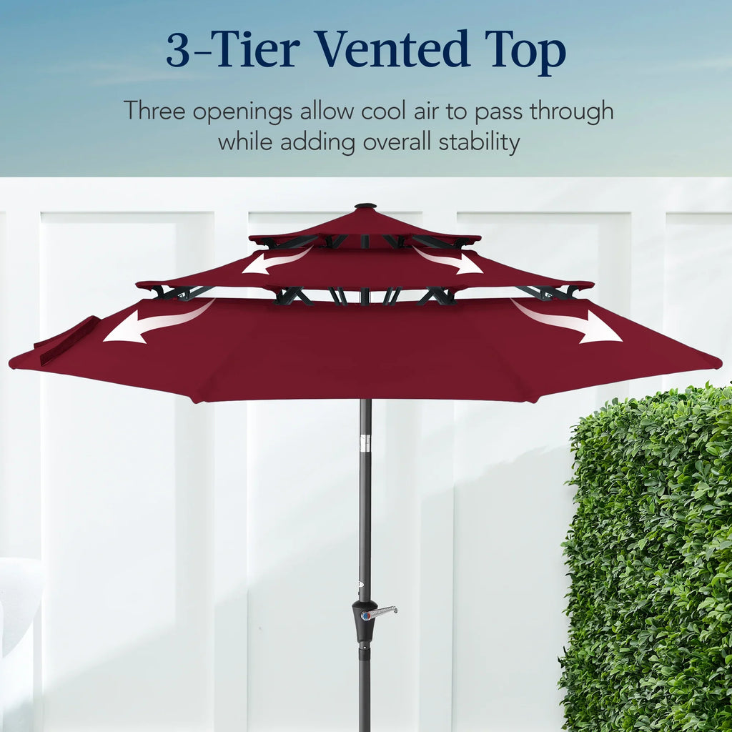 2026 NewBest Choice Products 10ft 3-Tier Patio Umbrella, Market Sun Shade w/ Tilt Adjustment, Easy Crank - Red
