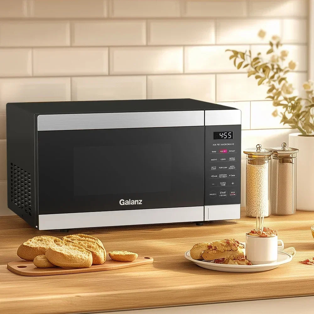 2026 NewGalanz 0.9 Cu ft Air Fry Countertop Microwave, 900 Watts, Stainless Steel, New