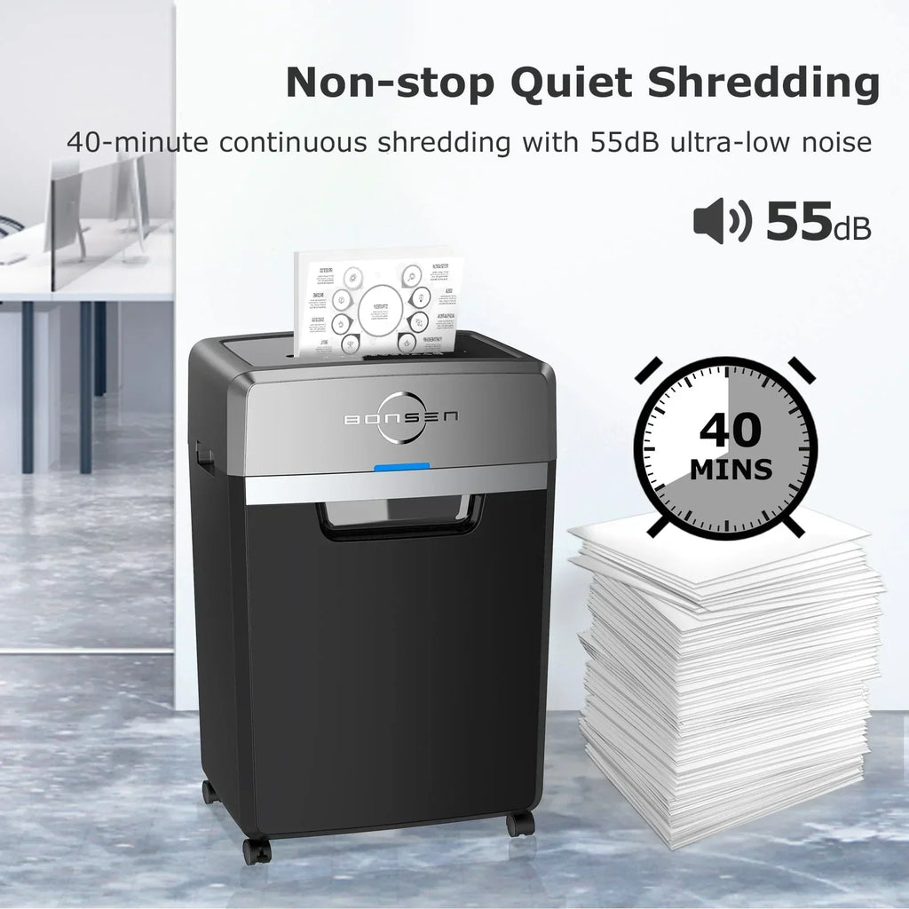 2026 NewBonsen 24 Sheet Heavy Duty Cross Cut Shredder for Office | Commercial Shredder with 9 Gallons Bin