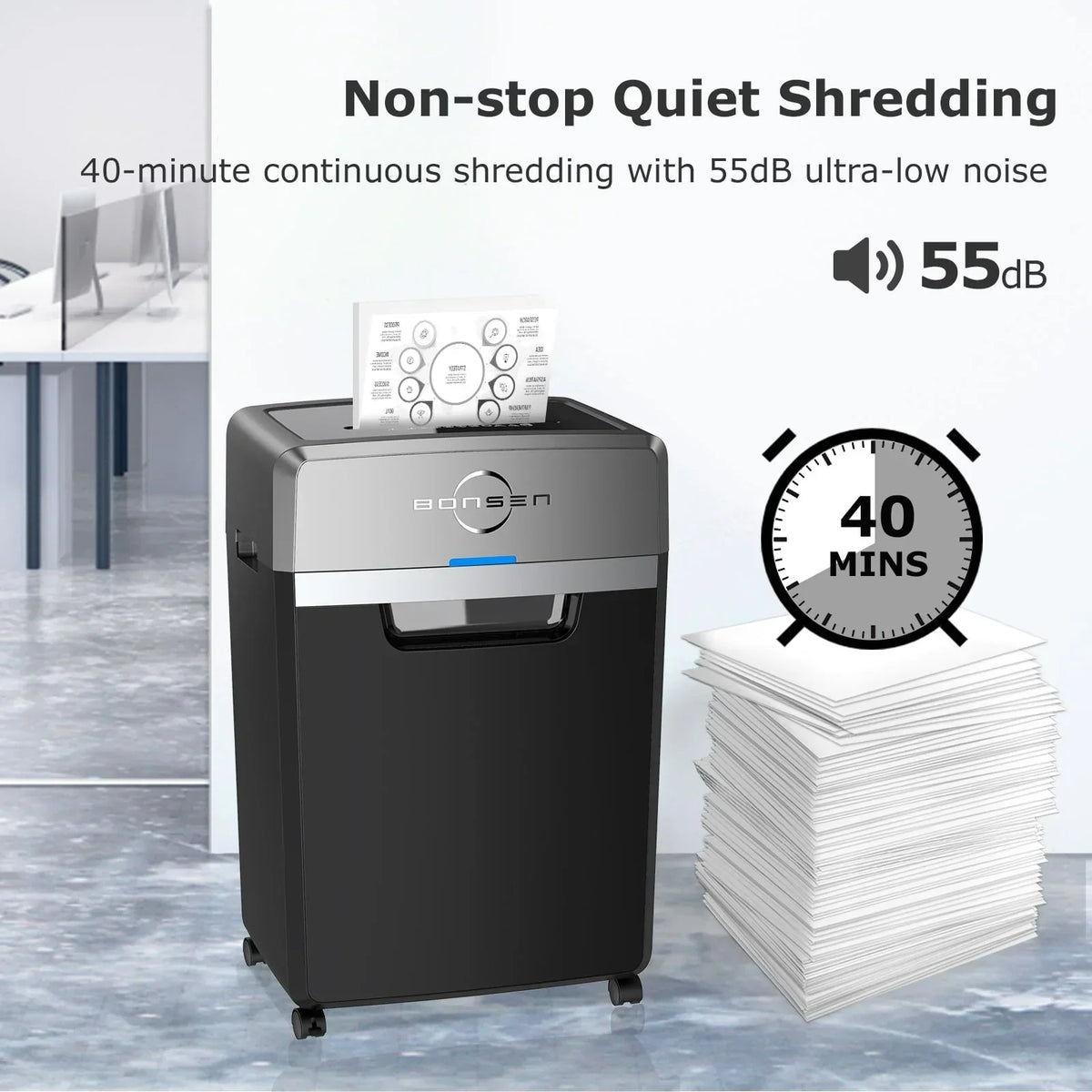2026 NewBonsen 24 Sheet Heavy Duty Cross Cut Shredder for Office | Commercial Shredder with 9 Gallons Bin