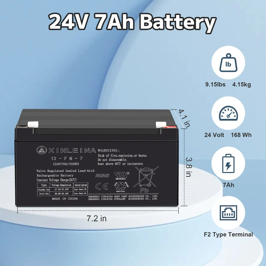 2026 New24V 7Ah Rechargeable Sealed Lead Acid Battery - Suitable for Most Kids Ride on Car - Battery Accessories