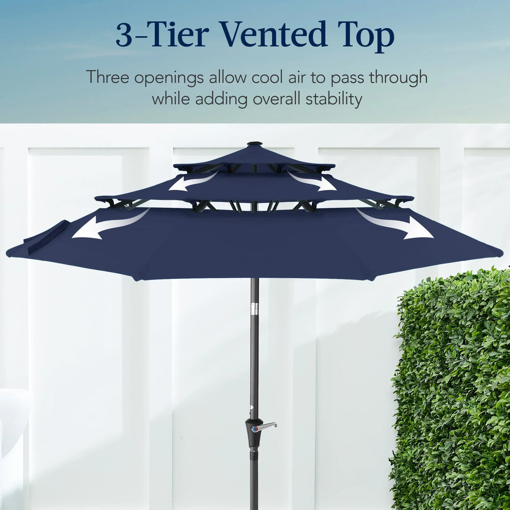 2026 NewBest Choice Products 10ft 3-Tier Patio Umbrella, Market Sun Shade w/ Tilt Adjustment, Easy Crank - Red