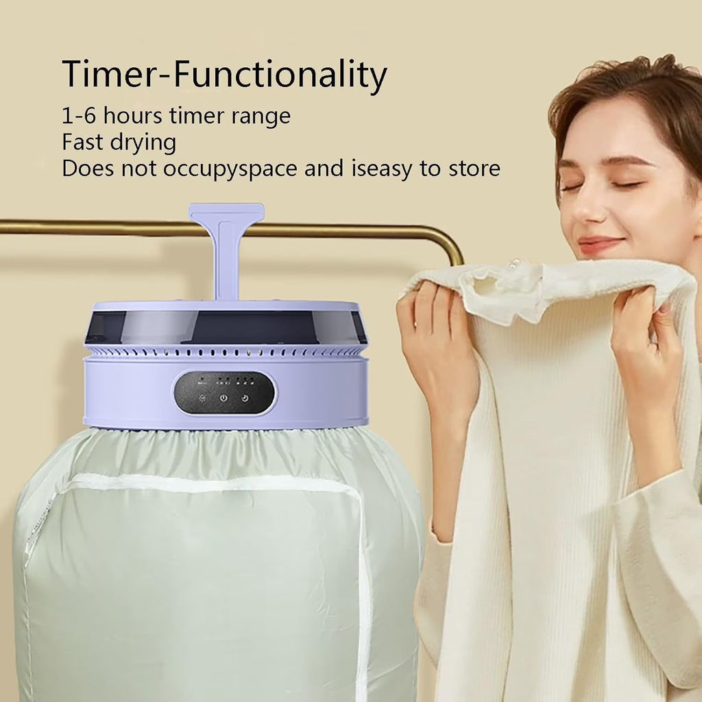 2026 New(White)Portable Clothes Dryer, Heated Drying Rack with Timer, Foldable Dry Cleaning Machine for Laundry Travel Camping Apartment Hotel Dormitory RV