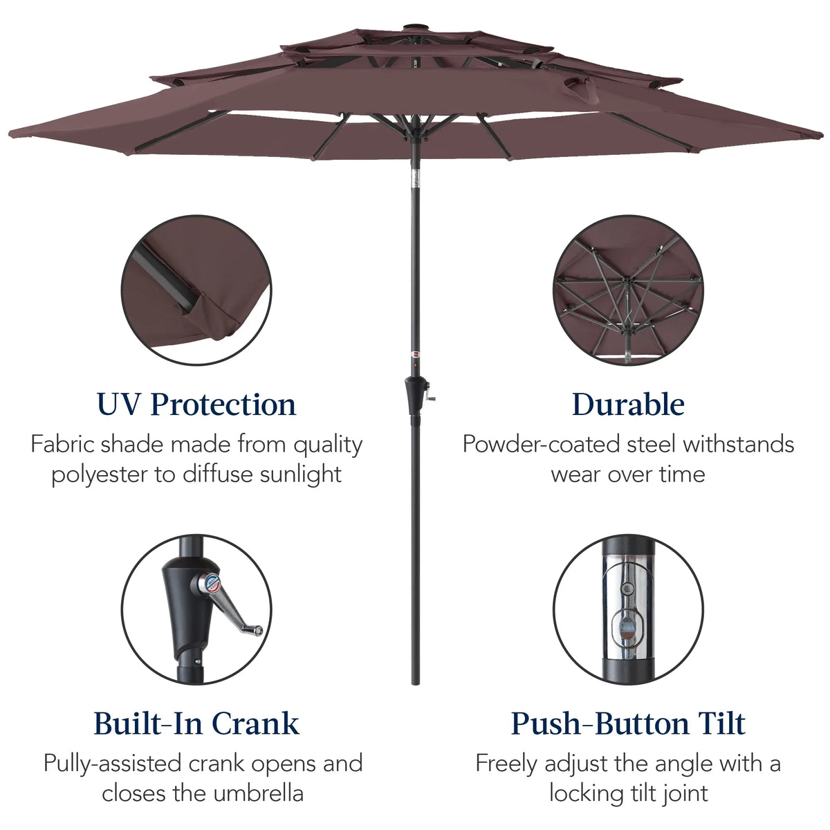 2026 NewBest Choice Products 10ft 3-Tier Patio Umbrella, Market Sun Shade w/ Tilt Adjustment, Easy Crank - Red