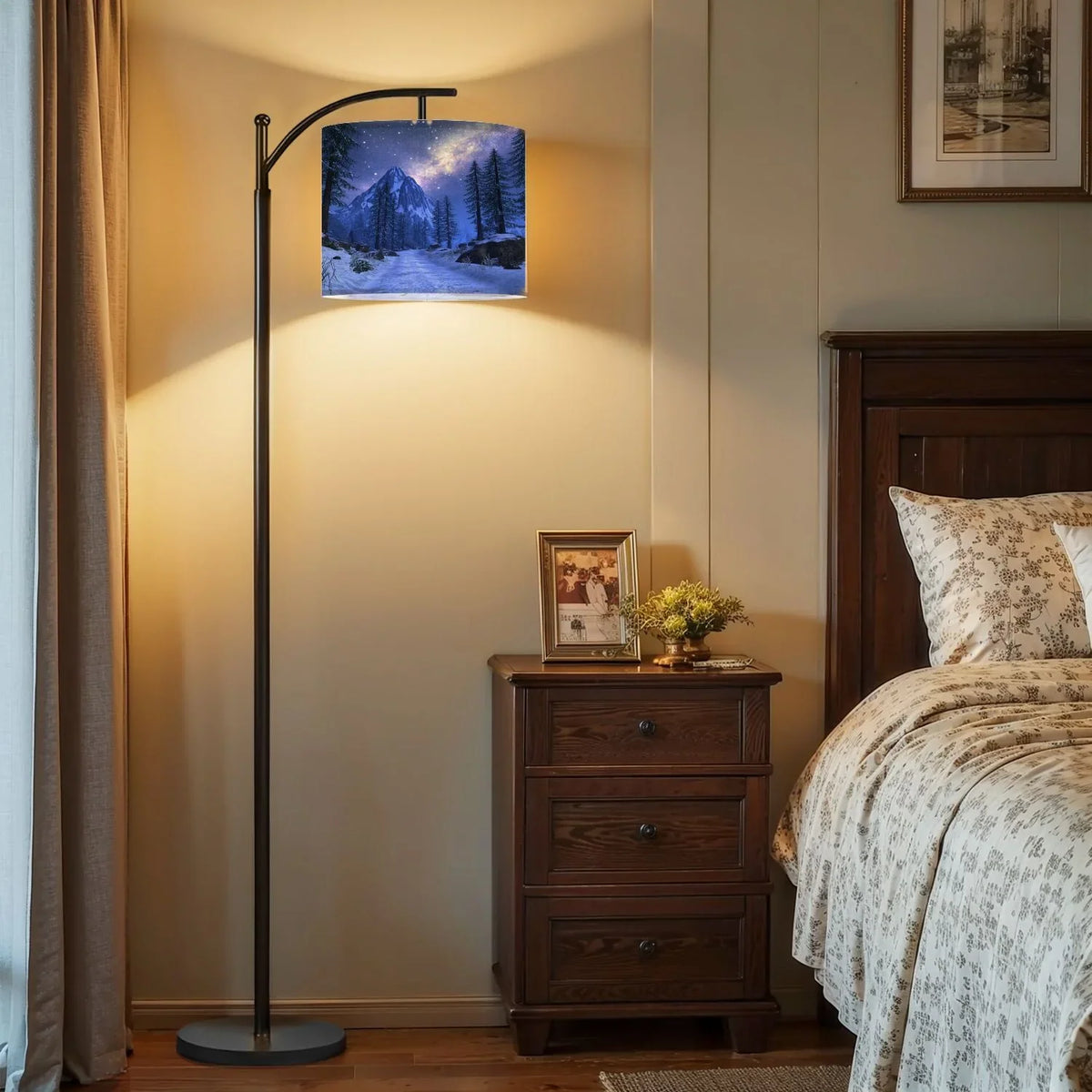 2026 New Arc Floor Lamp, 3 Color Temperatures Modern Floor Lamps Fall Autumn Maple Tree Forest Adjustable Tall Standing Reading Lamp with Linen Texture Shade
