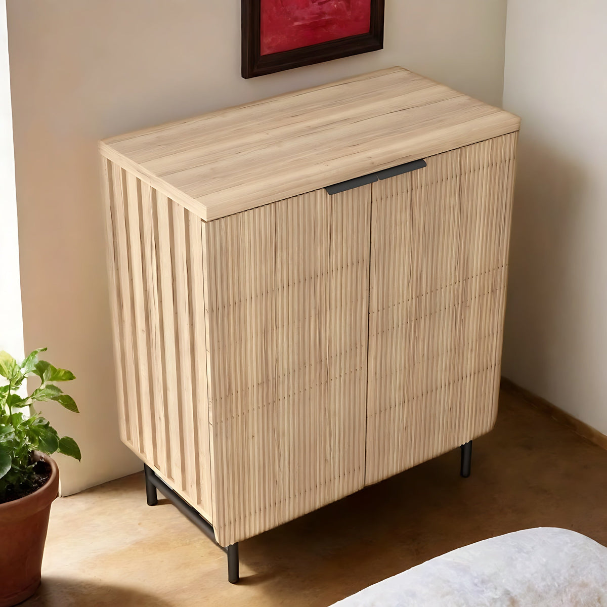 2026 NewVivvoo 30" Wood Nightstand Fluted Door Accent Cabinet