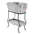 Steel Galvanized Beverage Tub with Stand and Drip Pan Tray - Oval Shape (Large Size) by MG Decor - Madhu Collection