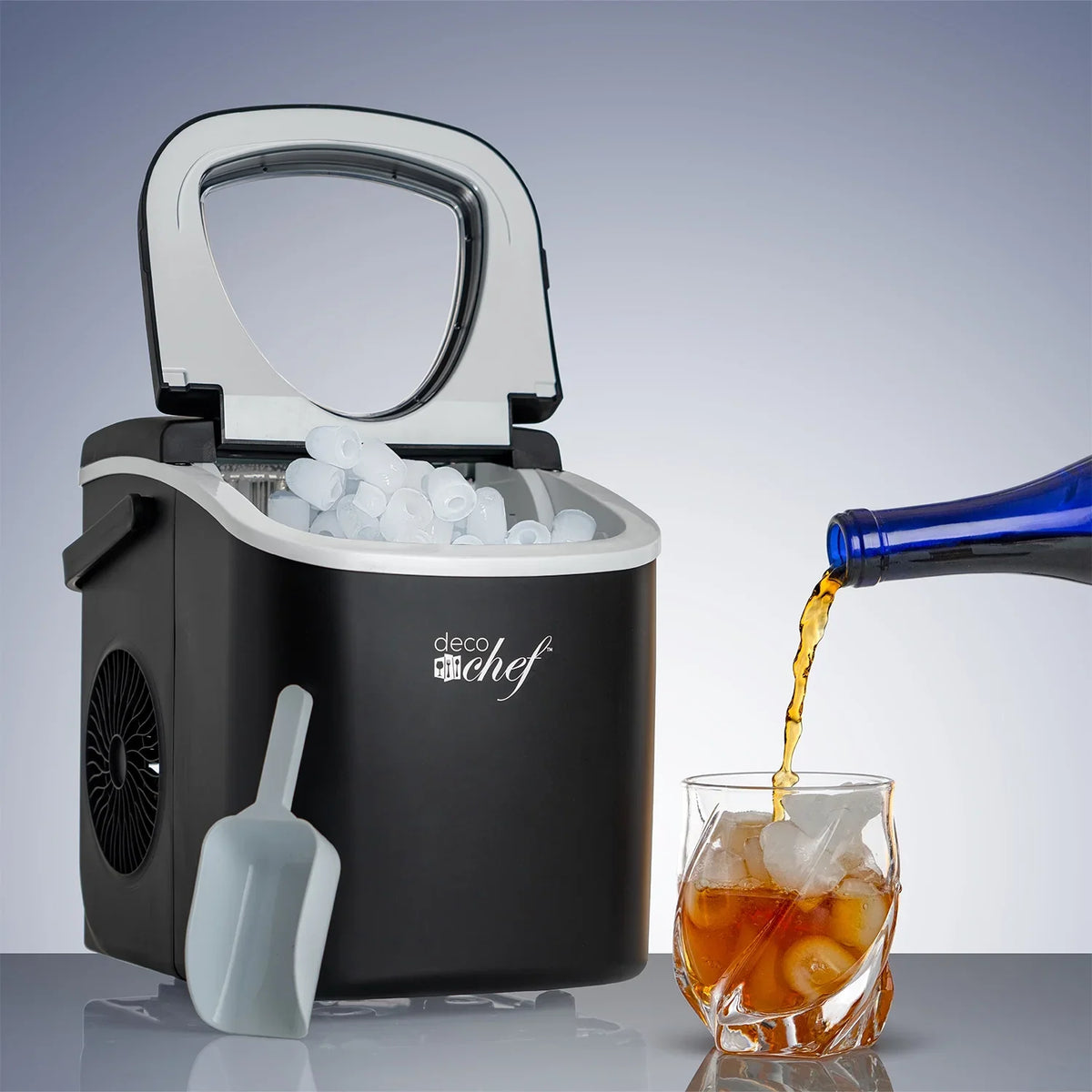 2026 NewDeco Compact Countertop Ice Maker, 26LBs in 24HRs, 9 Bullet Ice Cubes Ready in 6 Minutes, Stainless Steel