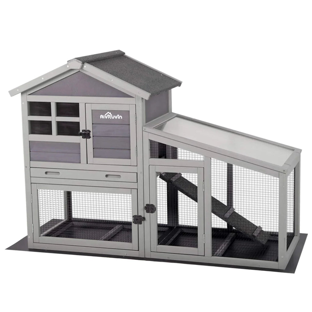 2026 NewAivituvin Rabbit Hutch Outdoor Indoor Bunny Cage with Pull Out Tray, Upgraded Chicken Coop with Removable Wire Mesh Bottom, Gray