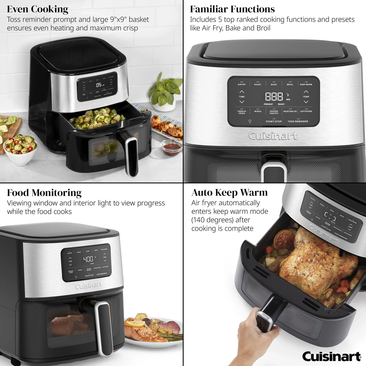 2026 NewOpen Box Cuisinart Air Fryer Oven - 6-Quart Basket Stainless Steel Air Fryer - Dishwasher-Safe Parts with 5 Presets - Roast, Bake, Broil, Air Fry and Keep Warm - Quick and Easy Meals - AIR-200