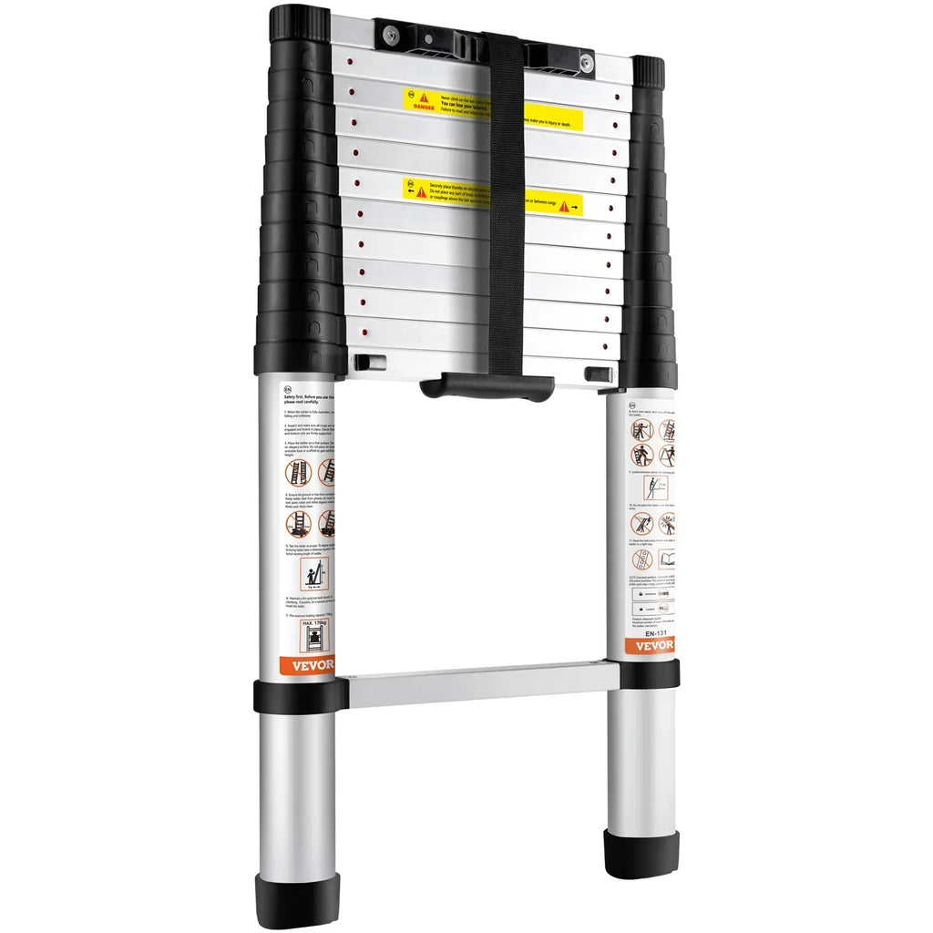 2026 NewBENTISM 12.5 FT Telescoping Ladder, Aluminum Collapsible Ladder with One-Button Retraction,375 LB Capacity,ANSI Certified | Portable for Home, RV, Loft Use