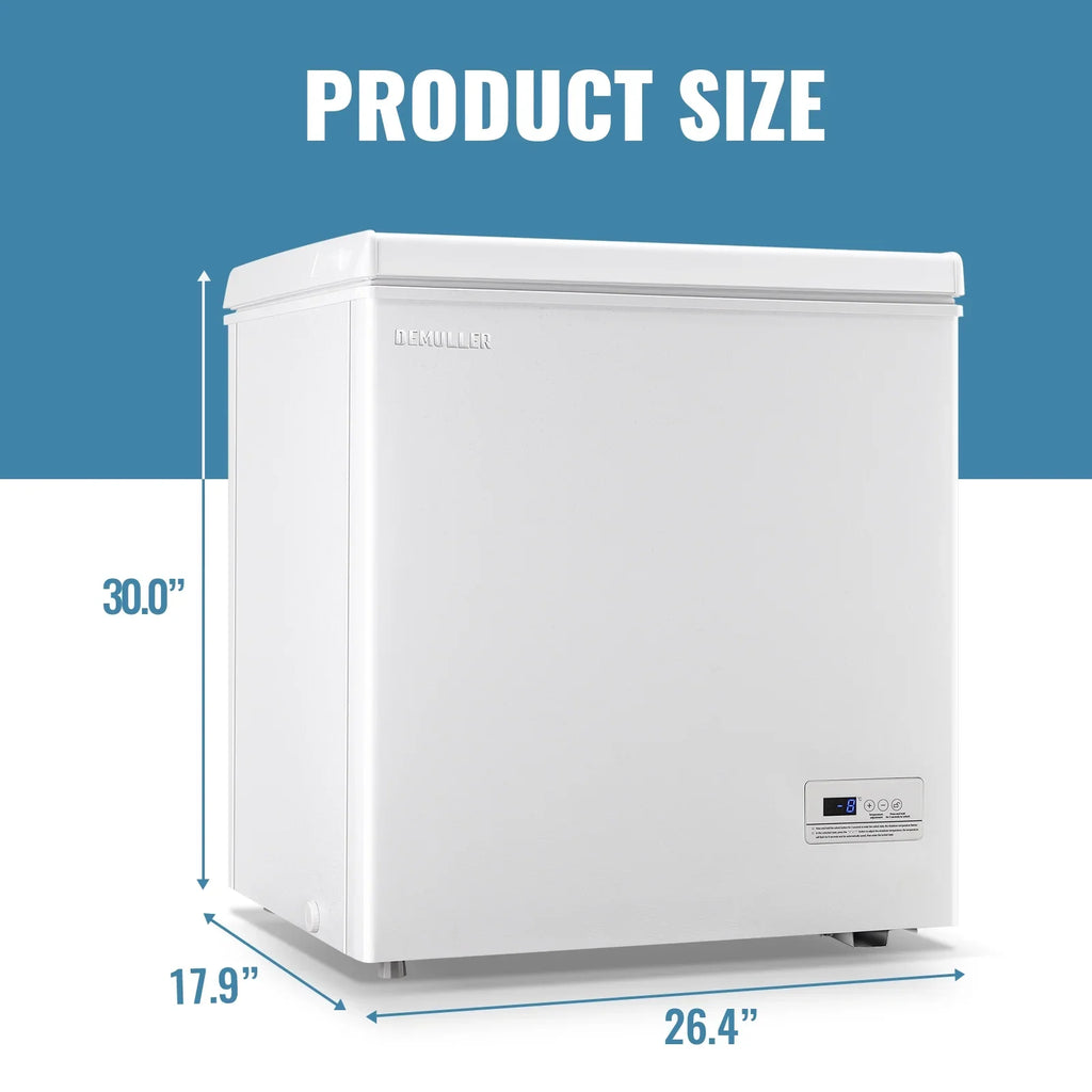 2026 NewDEMULLER Chest Freezer 5.0 Cu. ft Removable Stainless Steel Basket Mini Freezer White YX-110