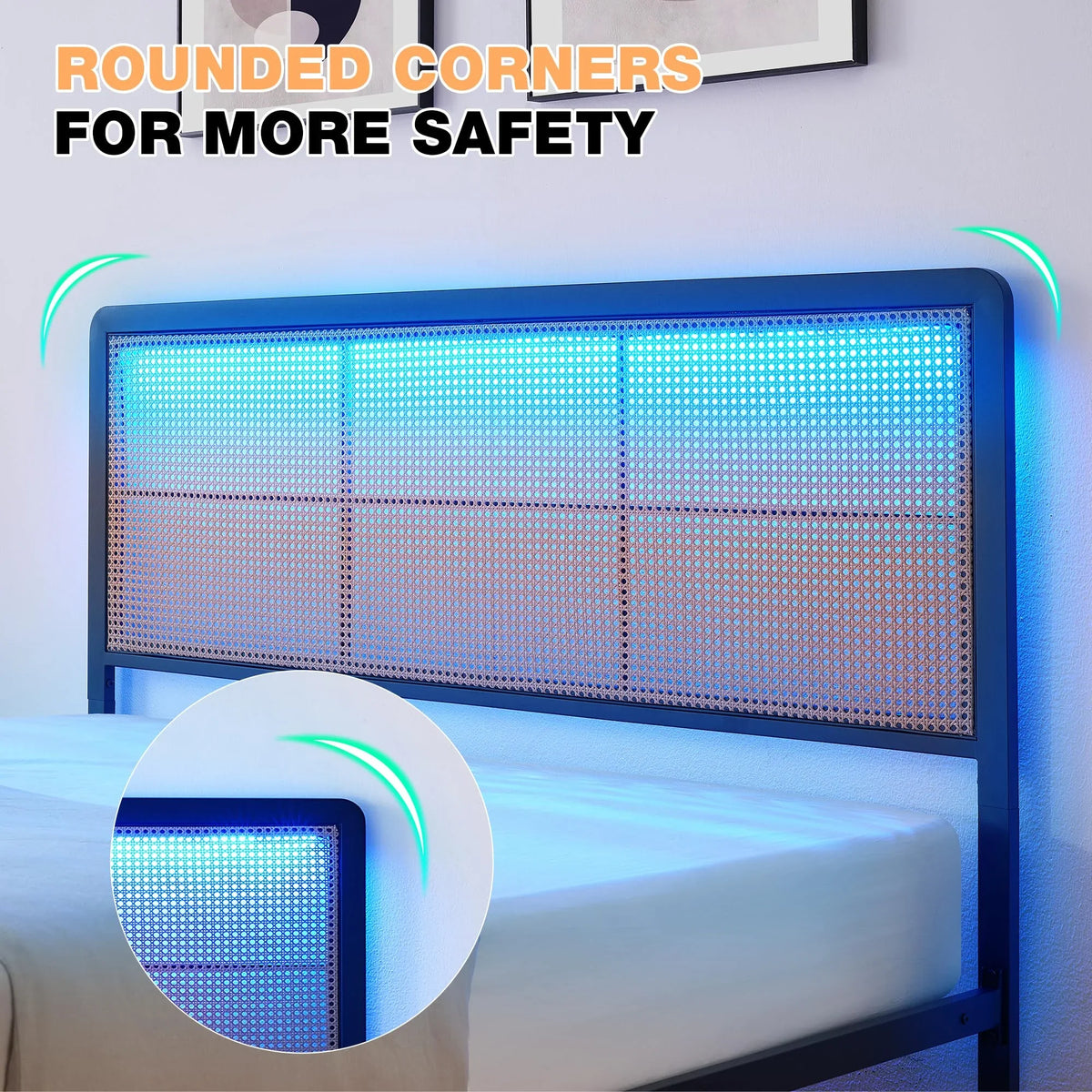 2026 New Platform Bed Frame with Natural Rattan Headboard Modern Cane Bed Frames with Heavy Duty Sturdy Steel Slat Support No Box Spring Needed Easy Assembly