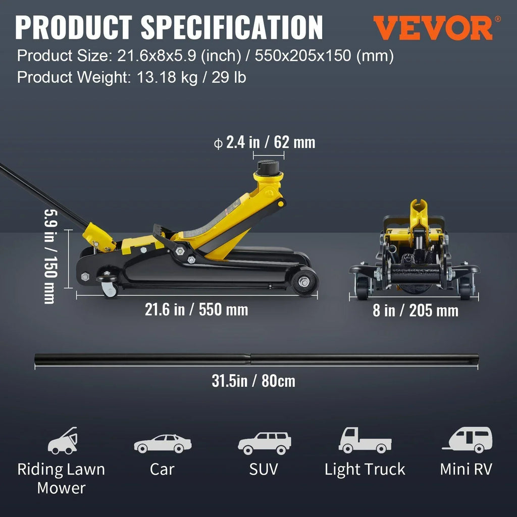 2026 New2.5 Ton Low Profile Floor Jack - Heavy Duty Steel Hydraulic Pump for Cars & SUVs