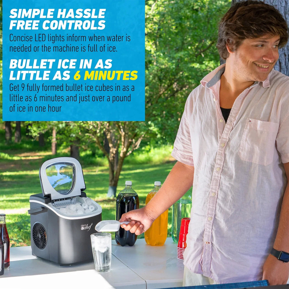 2026 NewDeco Compact Countertop Ice Maker, 26LBs in 24HRs, 9 Bullet Ice Cubes Ready in 6 Minutes, Stainless Steel