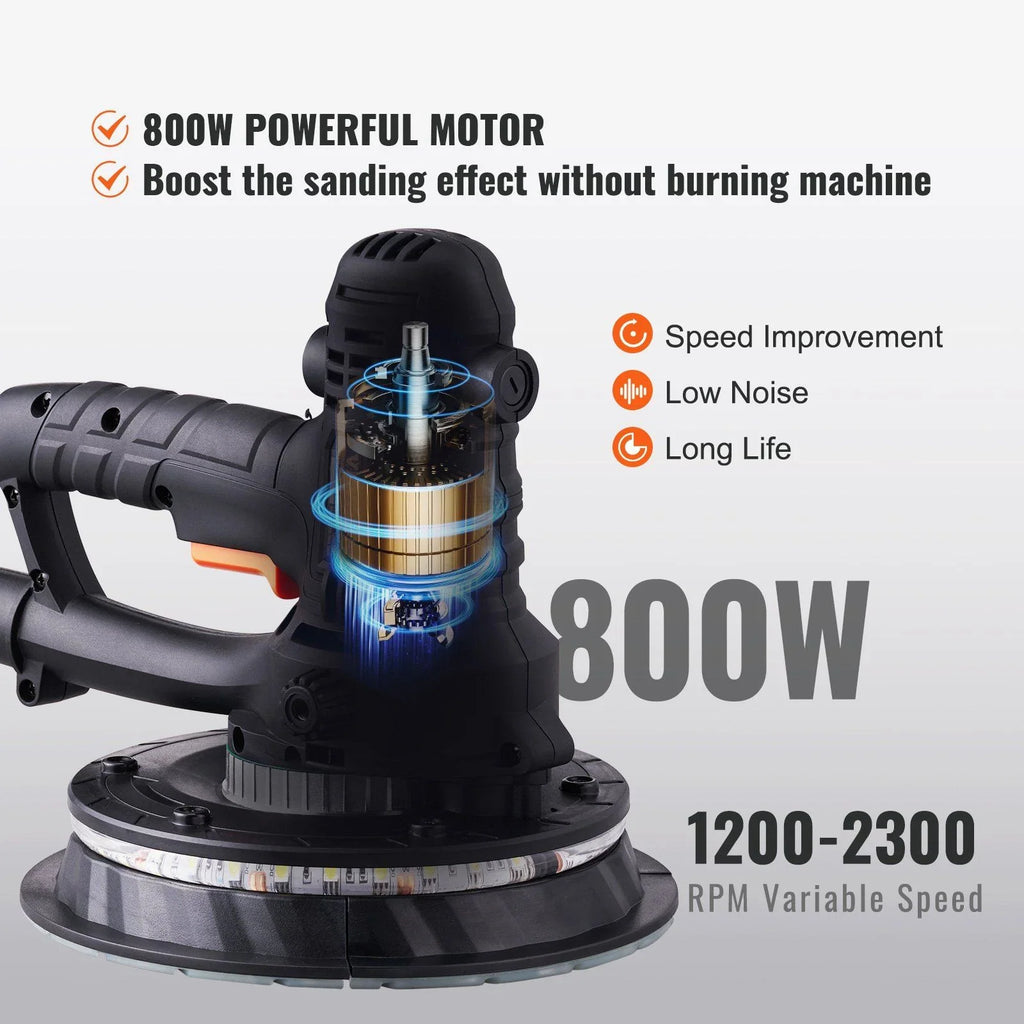 2026 New 800W Electric Drywall Sander with Dust Extraction, Adjustable RPM 1200-2300, Brush Motor for Efficient Wall Sanding & Polishing