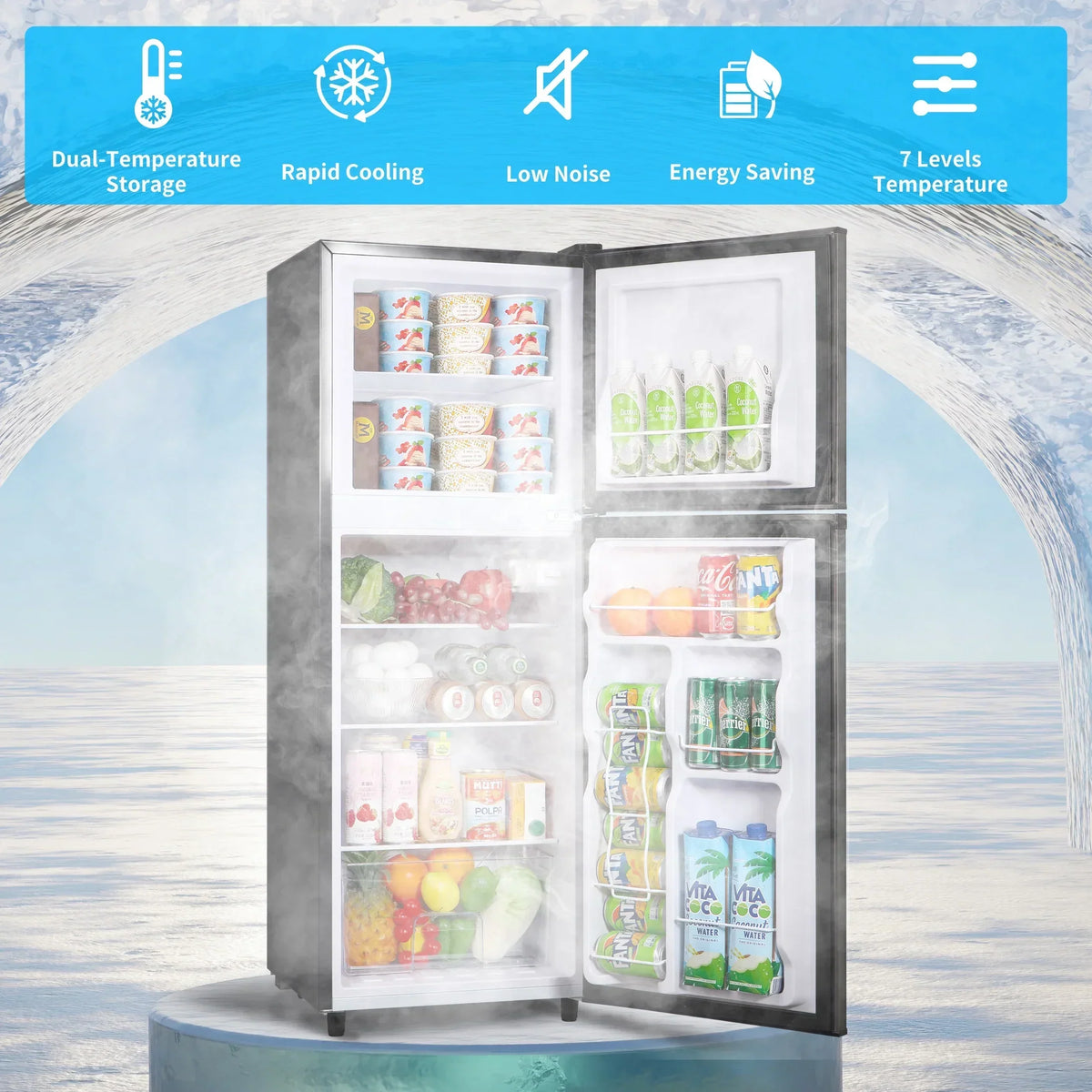 2026 New4.5 Cu.ft Compact Refrigerator 2 Door with Freezer,7 Adjustable Thermostat & 4 Removable Glass Shelves,Large Size Refrigerator for Garage/Bedroom/Kitchen/Apartment and Office,Grey