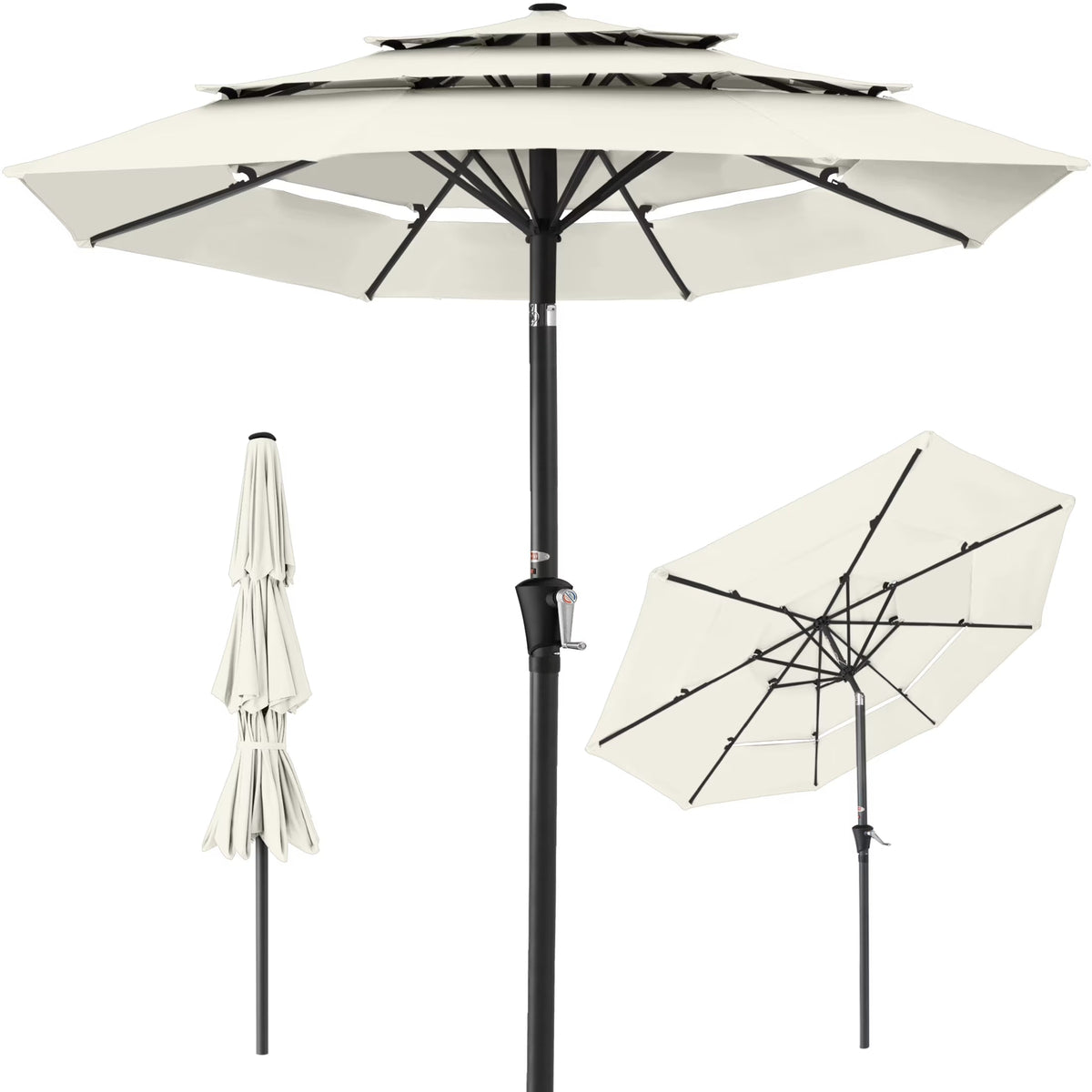 2026 NewBest Choice Products 10ft 3-Tier Patio Umbrella, Market Sun Shade w/ Tilt Adjustment, Easy Crank - Red