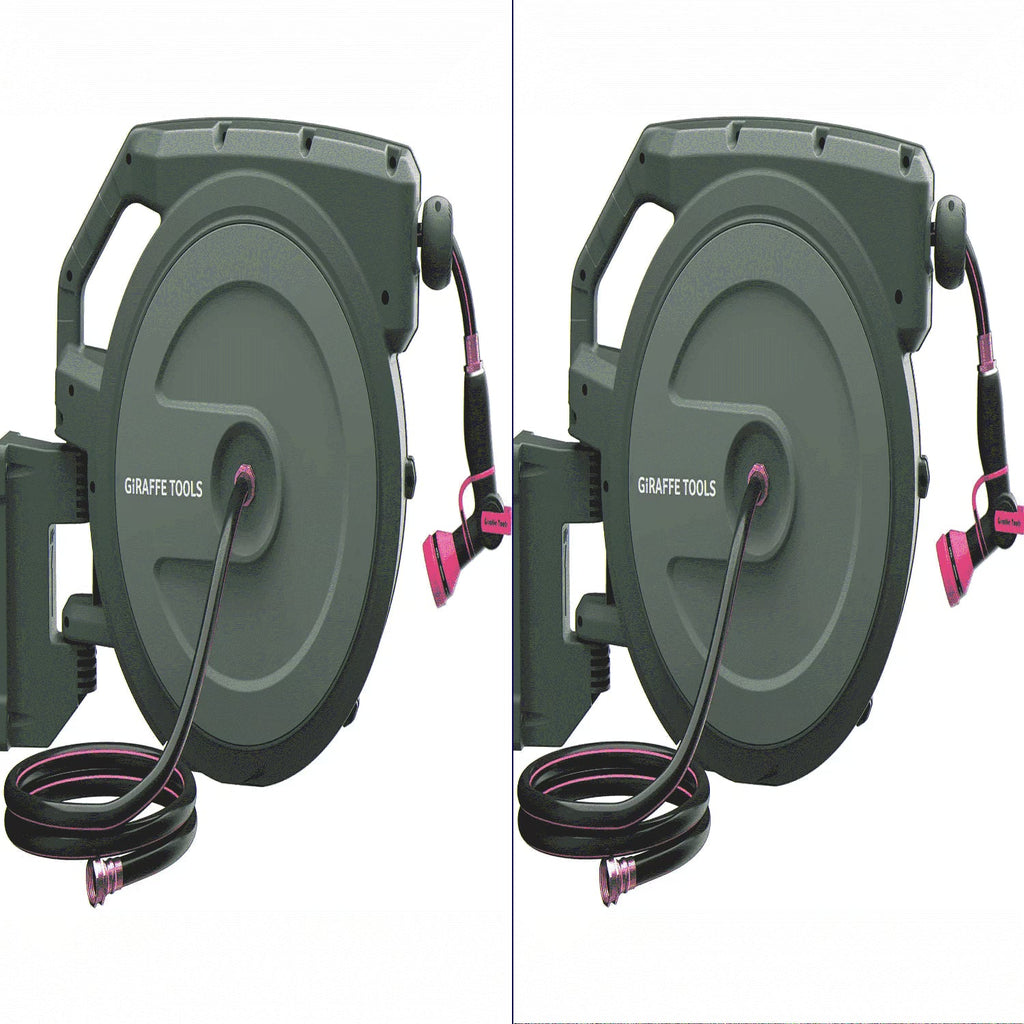 2026 NewGiraffe Tools Retractable Garden Hose Reel with 1/2in-100ft Water Hose, Plastic Bracket, Wall Mounted, Dark Grey