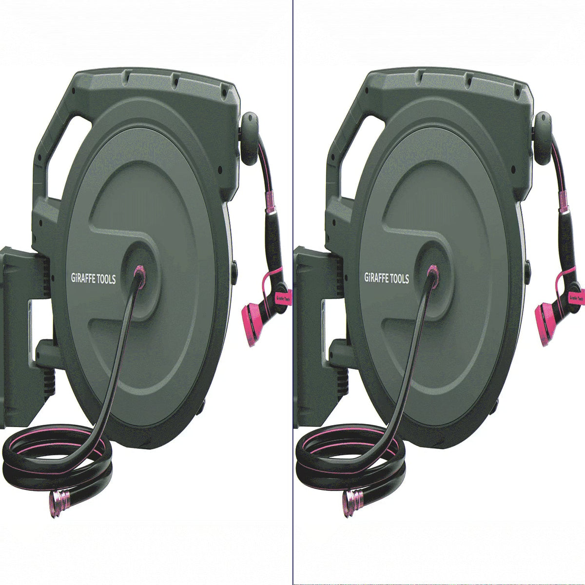 2026 NewGiraffe Tools Retractable Garden Hose Reel with 1/2in-100ft Water Hose, Plastic Bracket, Wall Mounted, Dark Grey