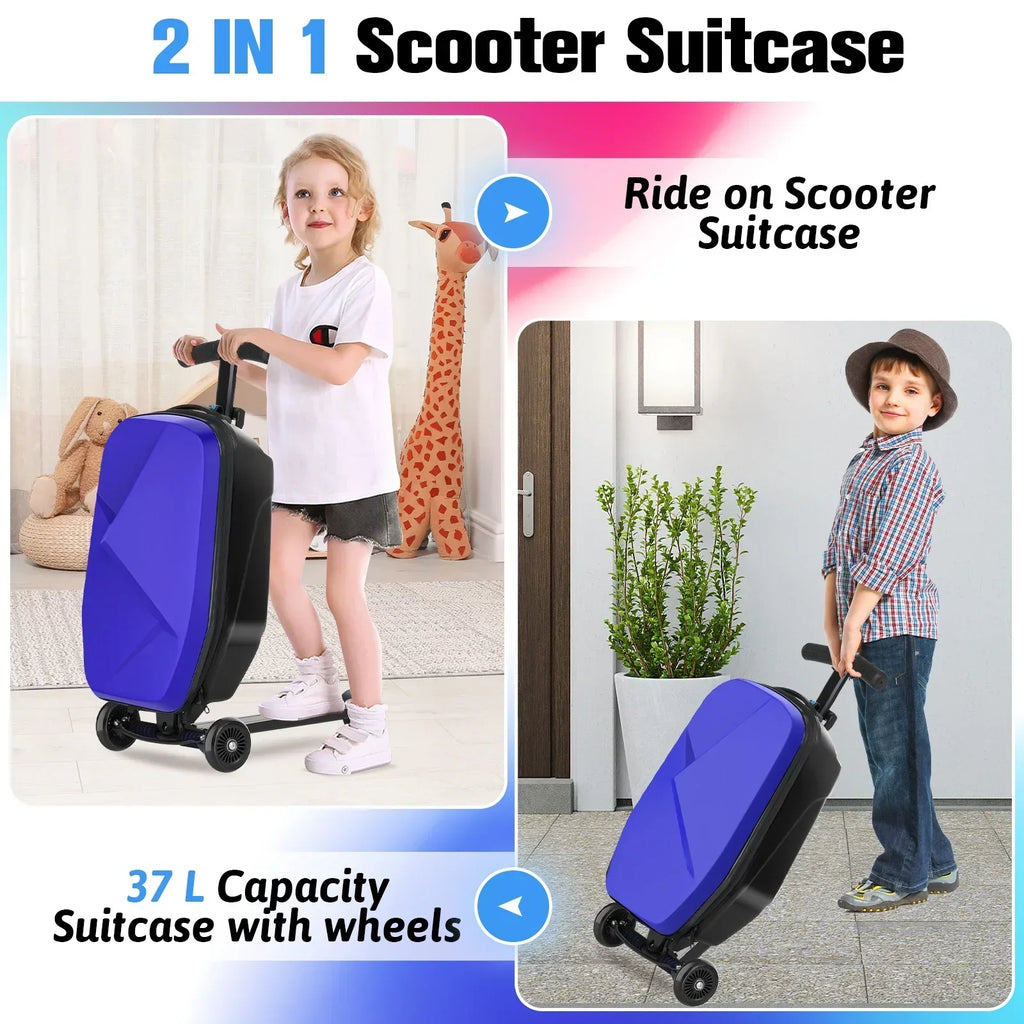 2026 NewAdvwin Scooter Luggage for Kids & Adults, Hardside Ride on Suitcase for Kids Ages 4-15 Multifunctional Lightweight Foldable Carry on Luggage with Wheels Ride on for Children Teenagers, Pink