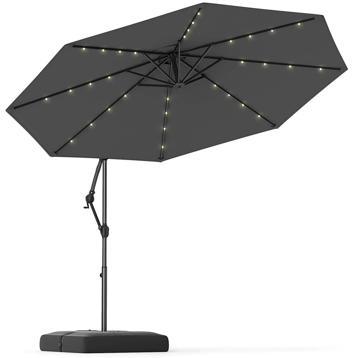 2026 NewCostway 10 FT Solar Offset Hanging Umbrella Patio Cantilever Umbrella with 32 LED Lights Brown