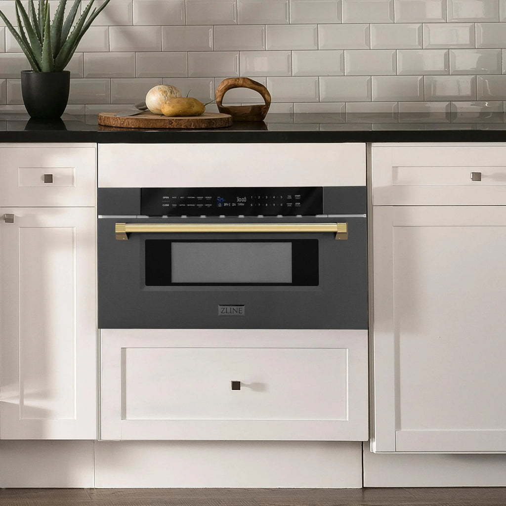 2026 NewZLINE Autograph Edition 30" 1.2 cu. ft. Built-In Microwave Drawer in Stainless Steel with Gold Accents