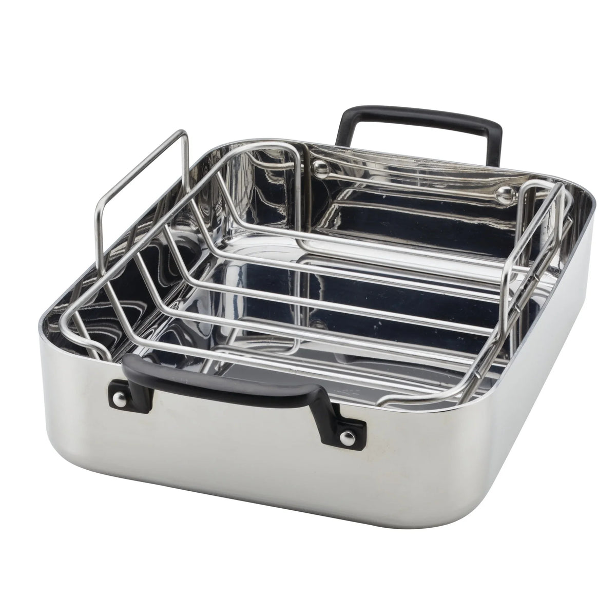 2026 New KitchenAid 5-Ply Clad 15x11.5 Inch Stainless Steel Roaster with Removable Rack, Induction Compatible, Metal Utensil, Broiler and Oven Safe to 500-F