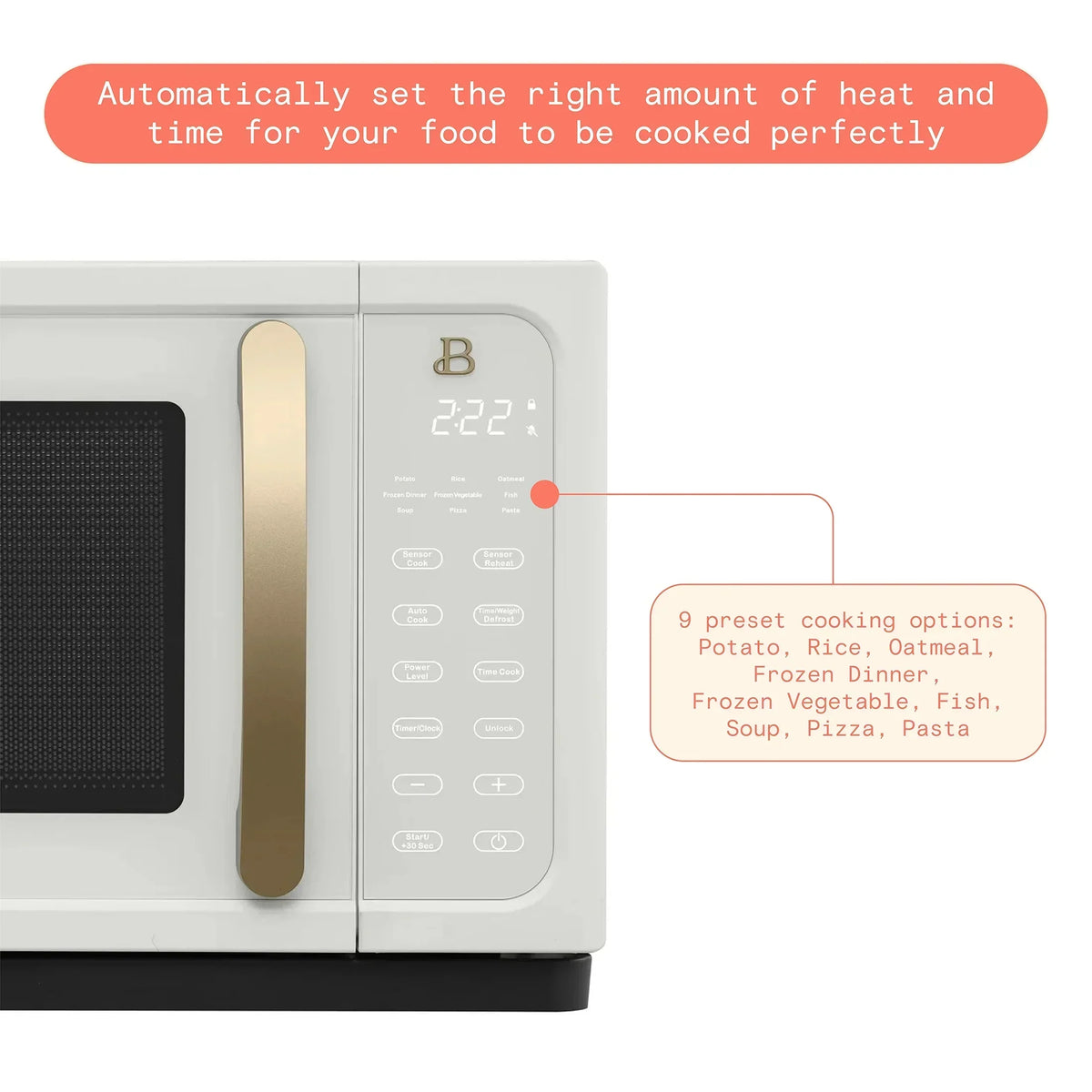 2026 NewBeautiful 1.1 Cu ft 1000 Watt, Sensor Microwave Oven, White Icing by Drew Barrymore, New