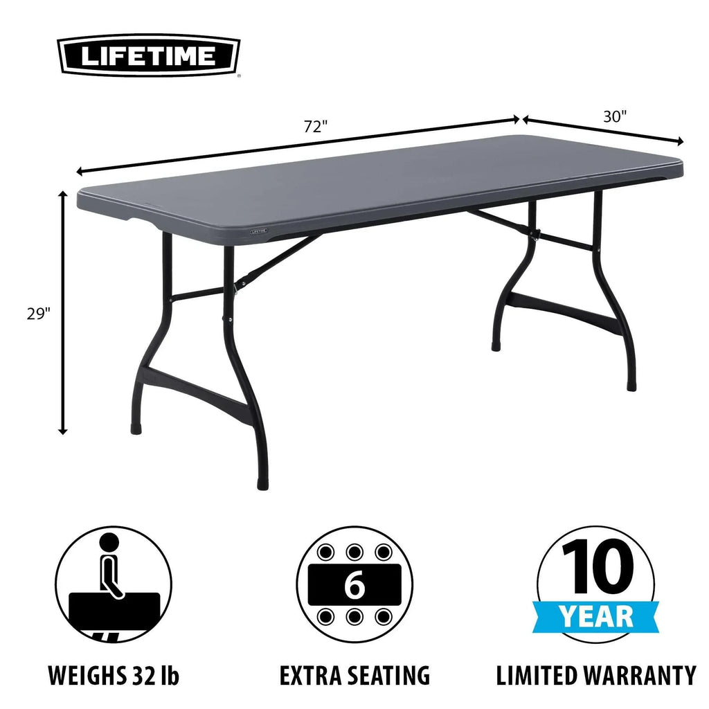 Lifetime 6 Foot Rectangle Folding Table, Indoor/Outdoor Commercial Grade, Black (280350)