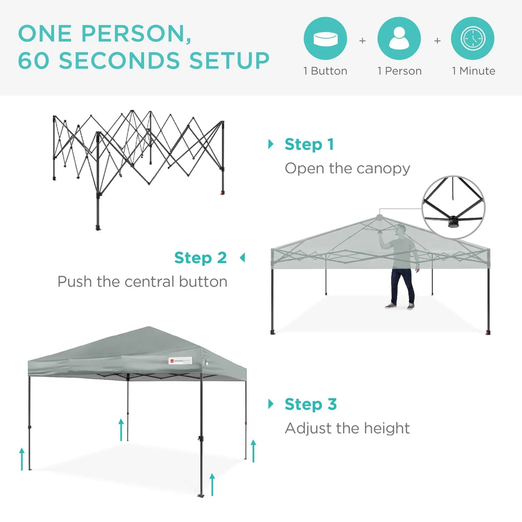 2026 NewBest Choice Products 12x12ft Easy Setup Pop Up Canopy w/ 1-Button Setup, Wheeled Case, 4 Weight Bags - Navy Blue