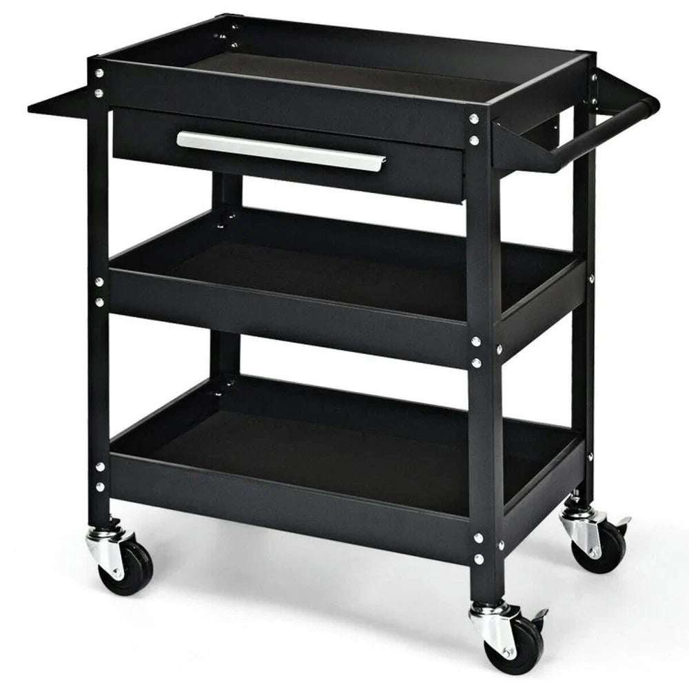 2026 New Spaco Rolling Tool Cart Mechanic Cabinet Storage ToolBox Organizer with Drawer-Black, Utility Cart on Wheels for Warehouse Garage Cleaning Office