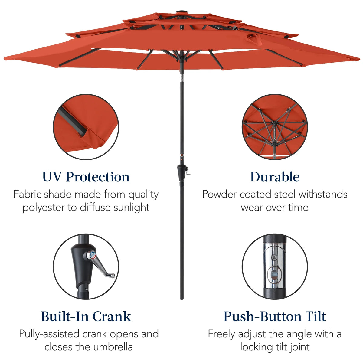 2026 NewBest Choice Products 10ft 3-Tier Patio Umbrella, Market Sun Shade w/ Tilt Adjustment, Easy Crank - Red