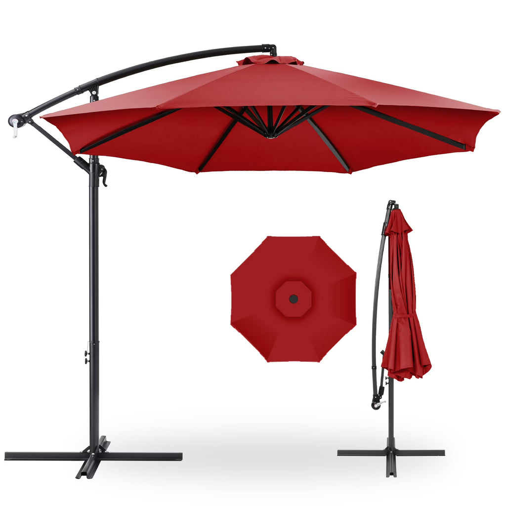 2026 NewBest Choice Products 10ft Offset Hanging Outdoor Market Patio Umbrella w/ Easy Tilt Adjustment - Tan