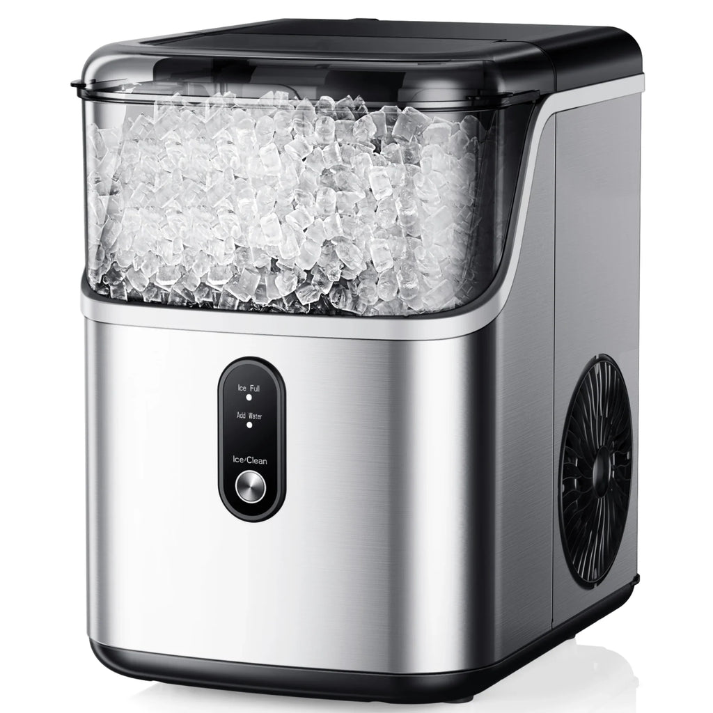 2026 NewSimzlife Nugget Ice Maker Countertops, 35.9lbs Per Day Portable Pebble ice machine, Crushed Sonic ice maker with Soft Chewable Ice for Home, Party, RV, Camping, Stainless Steel Silver