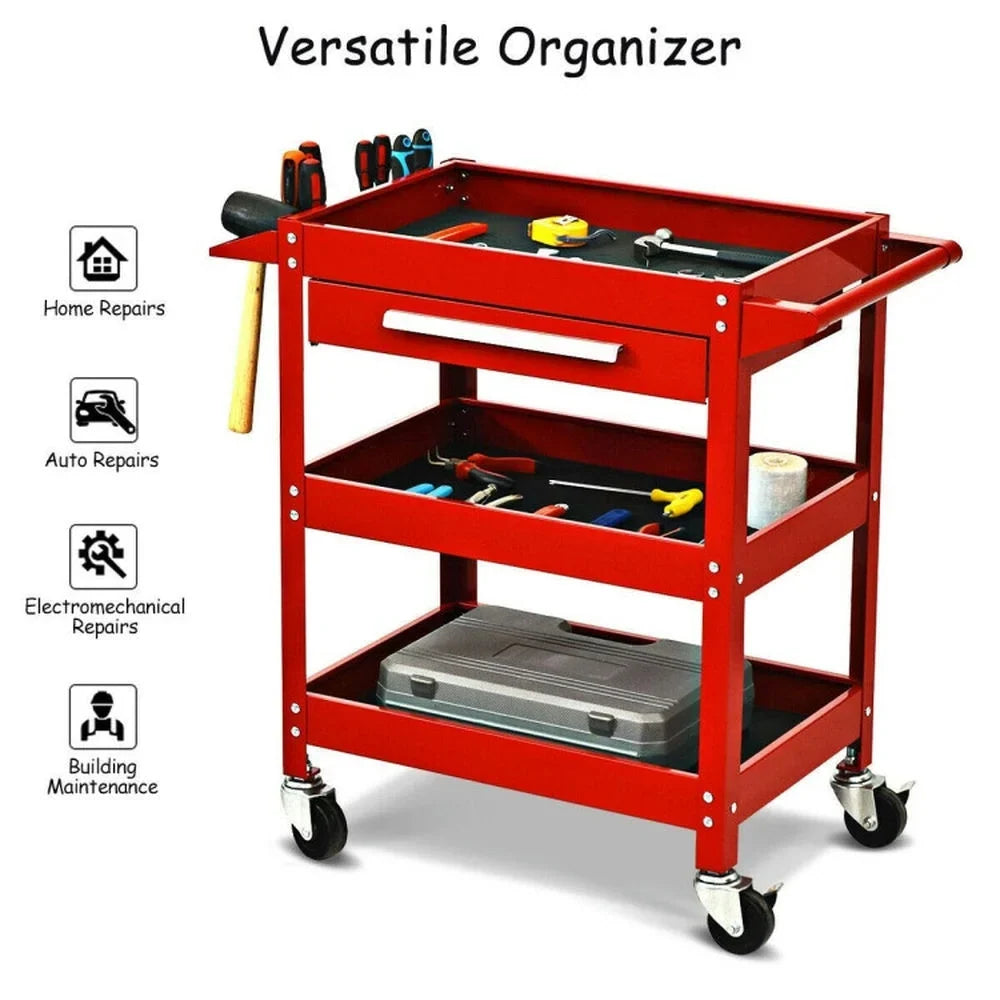 2026 New Spaco Rolling Tool Cart Mechanic Cabinet Storage ToolBox Organizer with Drawer-Black, Utility Cart on Wheels for Warehouse Garage Cleaning Office