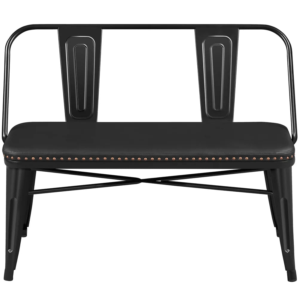 2026 NewYaheetech Industrial Metal Dining Bench with Upholstered Seat,Black