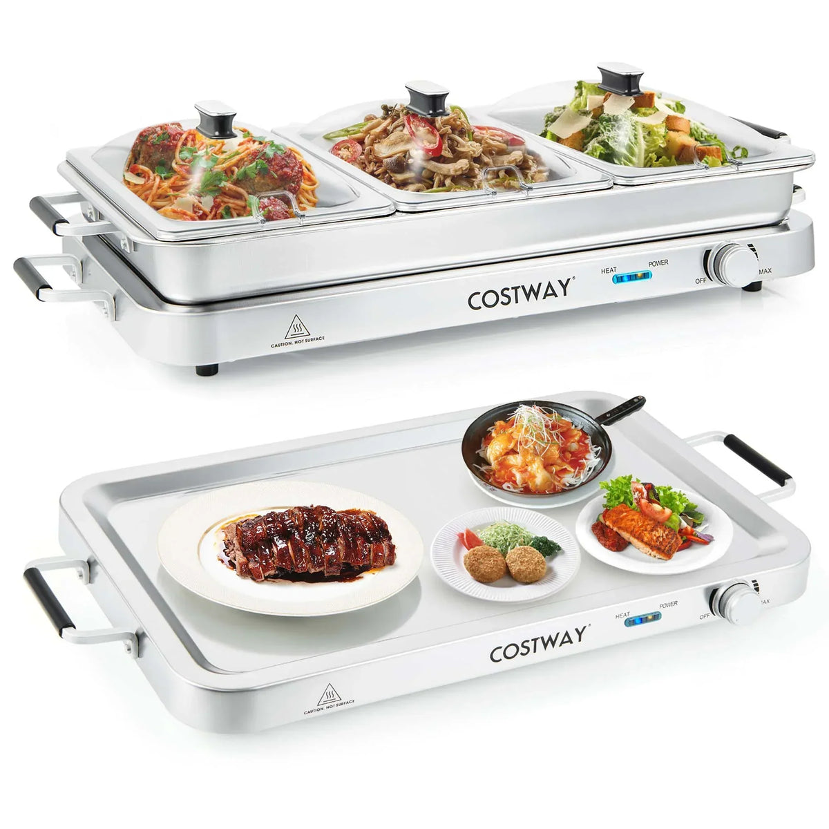 2026 NewCostway Food Warmer Buffet Server 450W Stainless Steel Electric Warming Tray for Parties