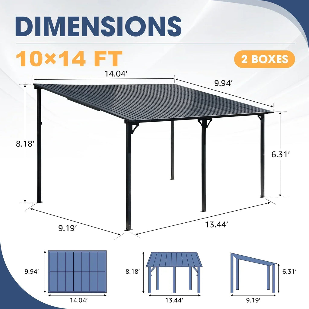 2026 New8' x 10' Outdoor Pergola Gazebo, Lean to Awnings Gazebos, Heavy Duty Hard Top Metal Pergola with Roof, for Patio, Backyard, Decks, Poolside