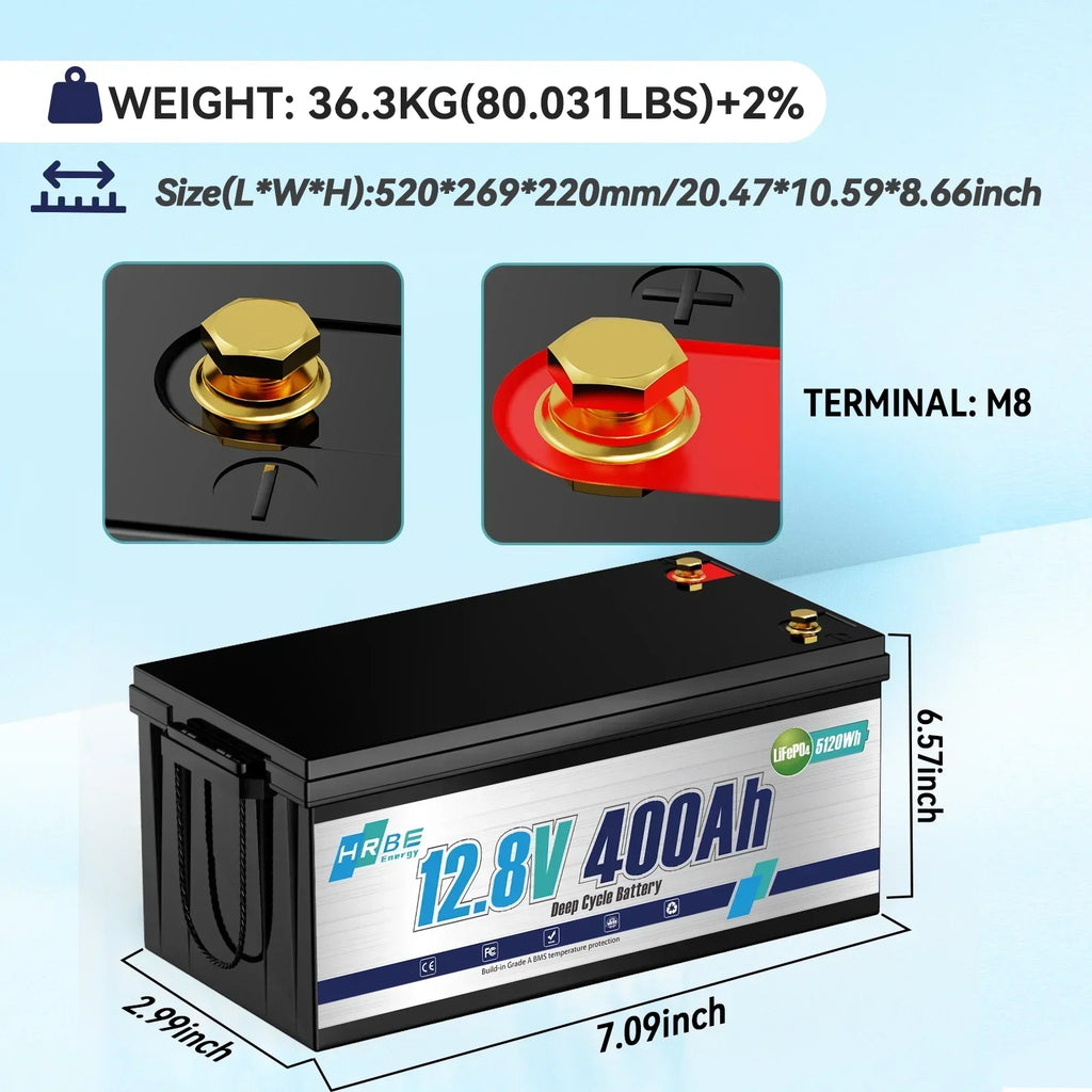 2026 New12V 400Ah LiFePO4 Lithium Battery,5120Wh,3200W Max,15000+ Deep Cycles Group 8D Battery,for RV Solar Fishing Trolling Motor Marine,Built in 200A BMS