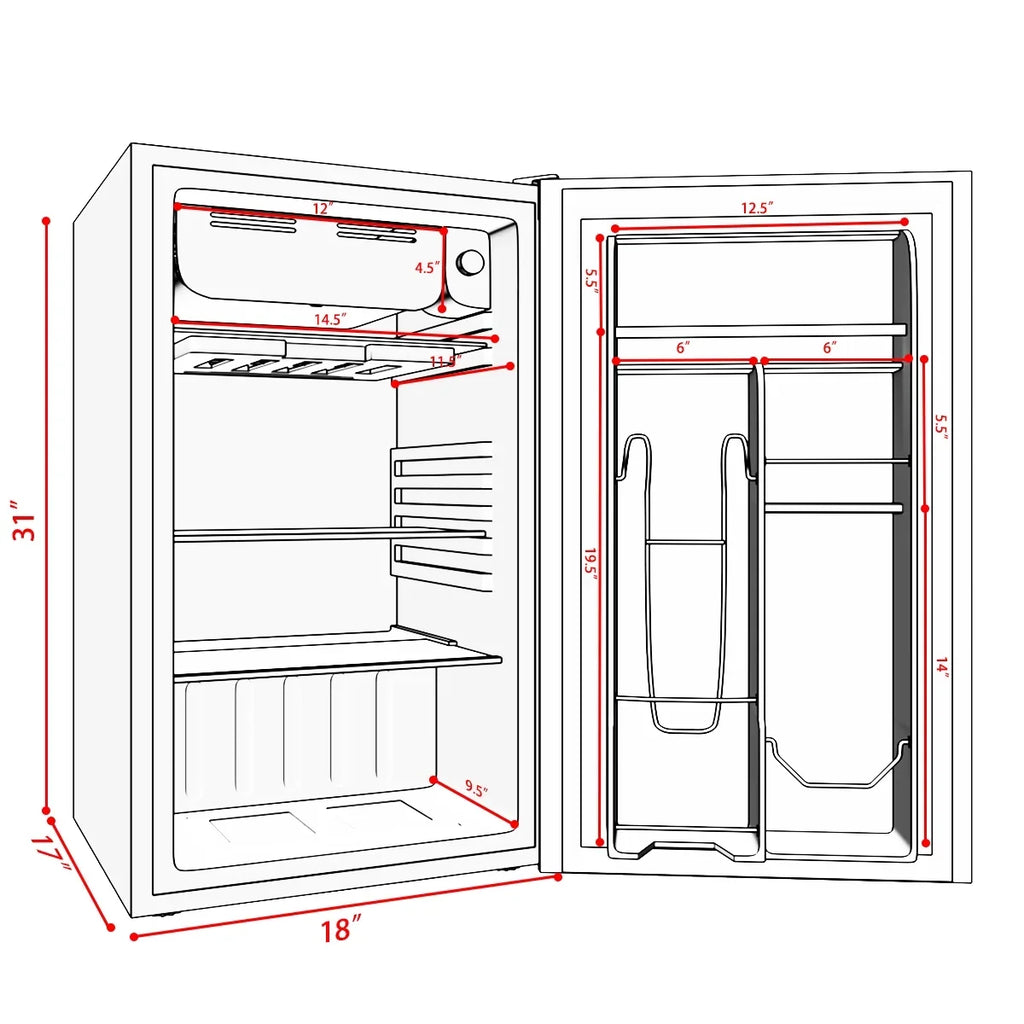 2026 NewCostway 3.2 Cu.Ft. Compact Refrigerator Mini Dorm Small Fridge Freezer Reversible Door