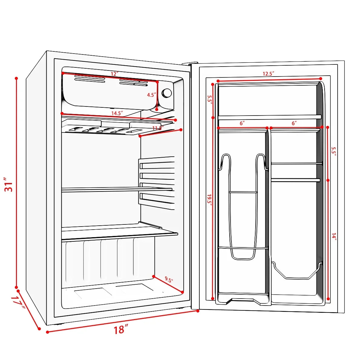 2026 NewCostway 3.2 Cu.Ft. Compact Refrigerator Mini Dorm Small Fridge Freezer Reversible Door
